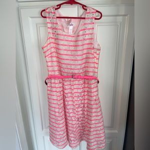 Justice Pink White Lace Easter Dress Girls 14‎ Belt Rhinestones